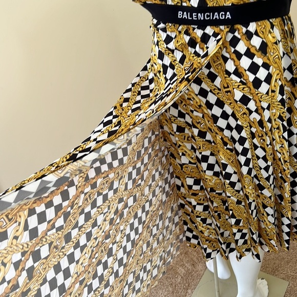 BALENCIAGA Size 34 / XS pleated printed asymmetrical crepe midi skirt - Picture 8 of 15